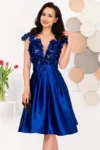 Rochie de ocazie eleganta albastra in clos Liana cu flori 3D