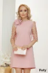 Rochie de ocazie eleganta roz pudrat cu broderie si floare 3D