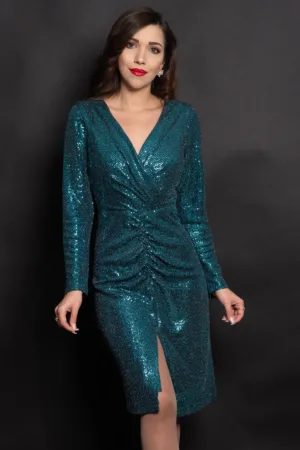 Rochie de ocazie eleganta verde Belinda cu paiete si glitter