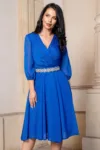 Rochie de ocazie in clos albastra Romina cu cordon stralucitor in talie