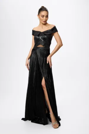 Rochie de ocazie in clos cu crepeu in fata Padova Neagra