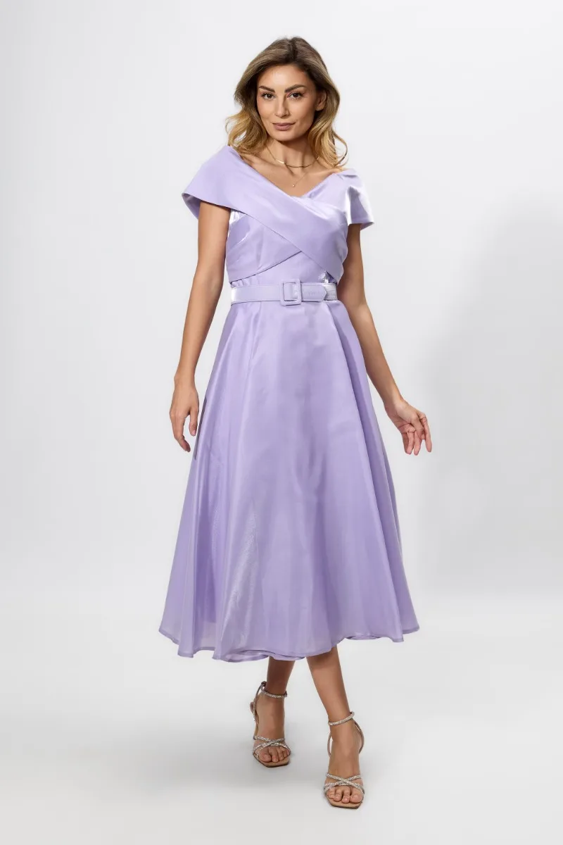 Rochie de ocazie in clos din satin cu decolteu in V Nevya Lila