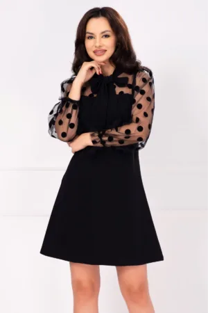 Rochie de ocazie lejera cu maneci din tulle cu buline din catifea