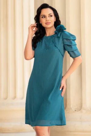 Rochie de ocazie lejera turquoise Medelina din voal texturat