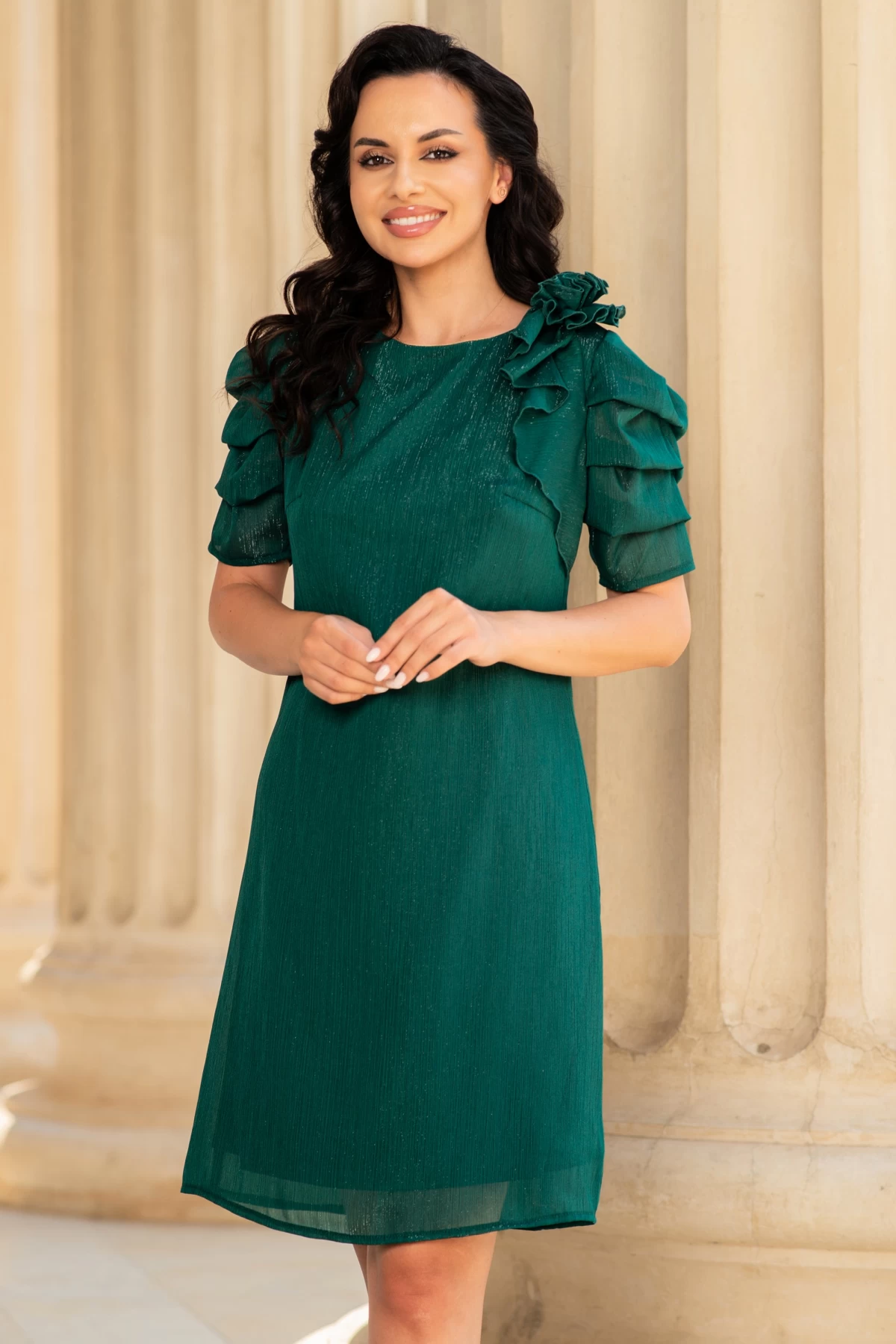 Rochie de ocazie lejera verde Medelina din voal texturat
