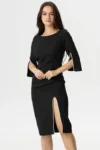 Rochie de ocazie midi Daria neagra decorata cu margele