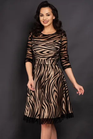 Rochie de ocazie midi Francesca cu model zebrat si dublura bej