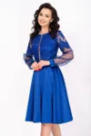 Rochie de ocazie midi albastru royal Jennifer in clos cu bust brodat