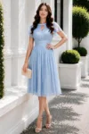 Rochie de ocazie midi bleu Loredana in clos din voal