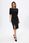 Rochie de ocazie midi cu strass-uri si crepeu in fata Ludmilla Neagra