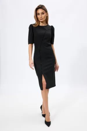 Rochie de ocazie midi cu strass-uri si crepeu in fata Ludmilla Neagra