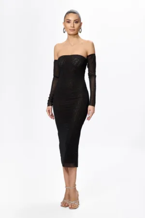 Rochie de ocazie midi cu strass-uri si maneci detasabile Nereea Neagra