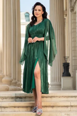 Rochie de ocazie midi in clos Sabrina verde din voal peliculizat
