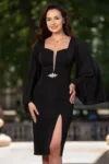 Rochie de ocazie midi neagra Chiara cu maneci din voal