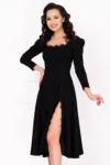 Rochie de ocazie midi neagra Jade in clos cu insertii de dantela