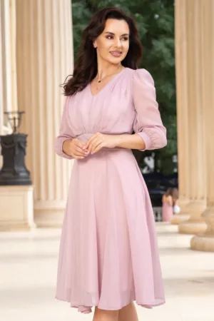 Rochie de ocazie midi roz in clos Romina cu fir lurex