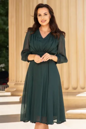 Rochie de ocazie midi verde in clos Romina cu fir lurex