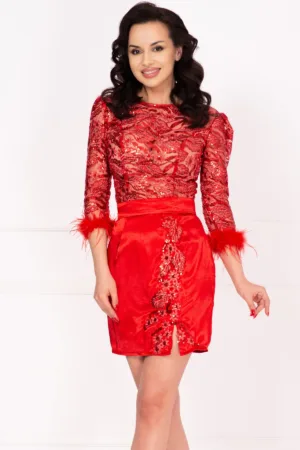 Rochie de ocazie mini rosie Millie cu bust brodat si fulgi