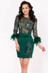 Rochie de ocazie mini verde Millie cu bust brodat si fulgi