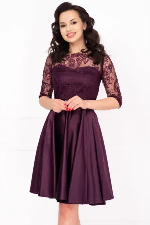 Rochie de ocazie mov in clos Alison cu maneci din dantela