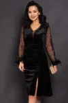Rochie de ocazie neagra Madeline din catifea cu maneci paietate