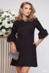 Rochie de ocazie neagra eleganta cu volane la maneci si glitter