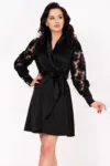 Rochie de ocazie neagra petrecuta Tatiana cu maneci din tulle brodat