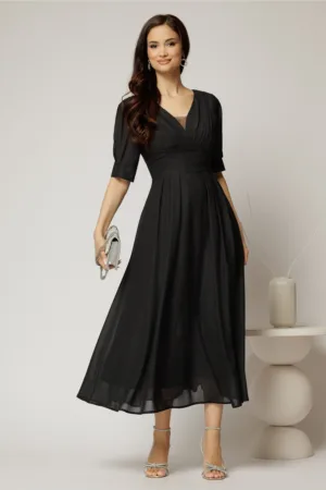 Rochie de ocazie negru sidef lunga de ocazie