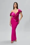 Rochie de ocazie premium accesorizata cu detalii 3D Stravaganza Fucsia
