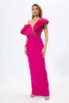 Rochie de ocazie premium accesorizata cu strass-uri si detalii 3D Glance Fucsia