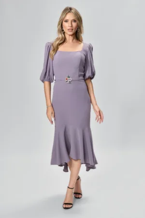 Rochie de ocazie premium asimetrica cu maneci bufante Natalyn Mov