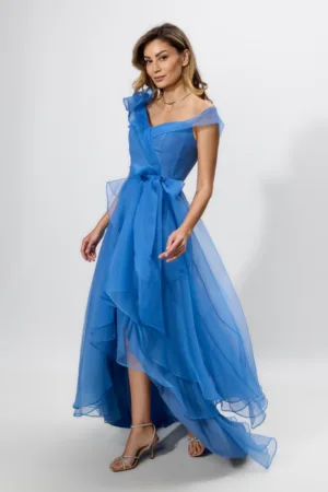 Rochie de ocazie premium asimetrica din voal Charmante Indigo