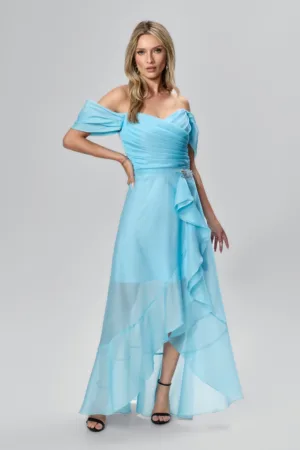 Rochie de ocazie premium asimetrica din voal Vida Bleu