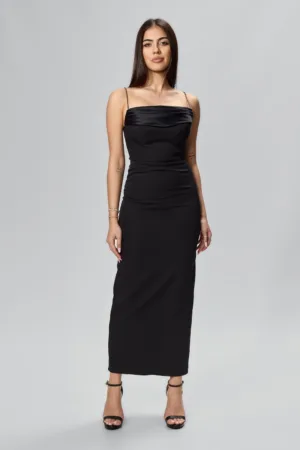 Rochie de ocazie premium cu bretele din strass-uri Lorrin Neagra