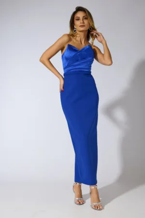 Rochie de ocazie premium cu bust din satin Aqua Albastra