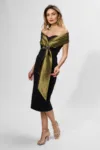 Rochie de ocazie premium cu detaliu tip esarfa kaki Tazia Neagra