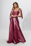 Rochie de ocazie premium cu fir lame argintiu si crepeu in fata Twilight Fucsia