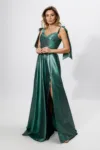 Rochie de ocazie premium cu fir lame argintiu si crepeu in fata Twilight Verde