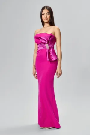 Rochie de ocazie premium cu funda din satin Bright Fucsia