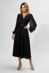 Rochie de ocazie premium cu maneci lungi din voal Kosta Neagra