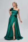 Rochie de ocazie premium cu model one shoulder si flori 3D Mareesa Verde