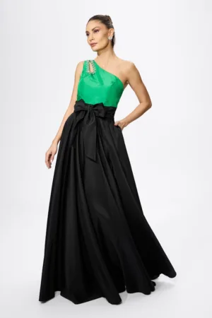 Rochie de ocazie premium cu model one shoulder si strass-uri Zenovia Neagra