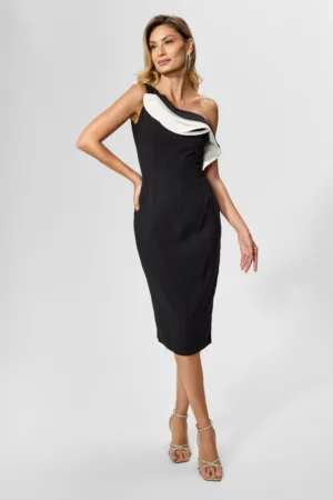 Rochie de ocazie premium cu model one shoulder si volan peste bust Yadira Neagra