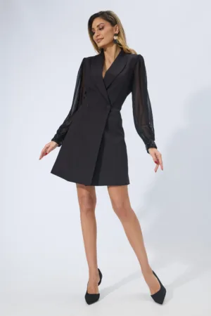 Rochie de ocazie premium cu model petrecut si maneci din voal Jovitta Neagra