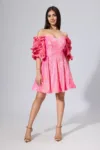 Rochie de ocazie premium cu paiete si flori 3D Nolina Roz