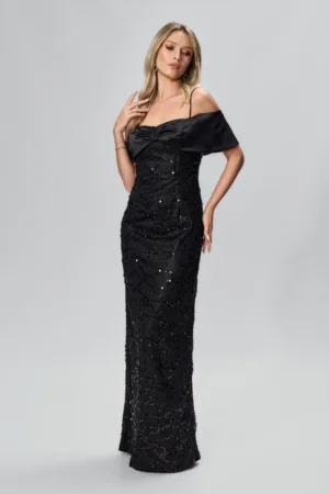 Rochie de ocazie premium cu paiete si funda maxi Izora Neagra
