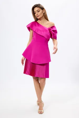 Rochie de ocazie premium cu pliuri si volan peste bust Angelika Fucsia