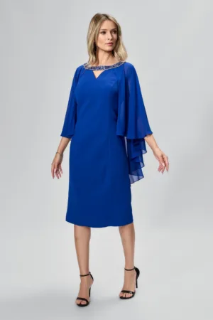 Rochie de ocazie premium cu strass-uri si capa din voal Oliviana Albastra