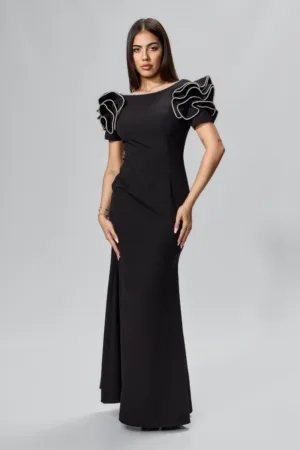 Rochie de ocazie premium cu strass-uri si decupaj la spate Glemis Neagra