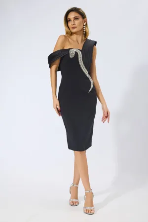 Rochie de ocazie premium cu strass-uri si detalii 3D Sidonia Neagra